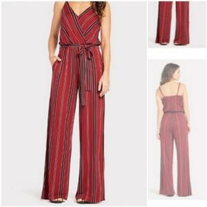 Allison Joy Burgundy Striped Jumpsuit